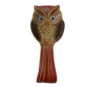 Ceramic Owl Spoon Rest Ladle Holder Brown Tan 9 inch